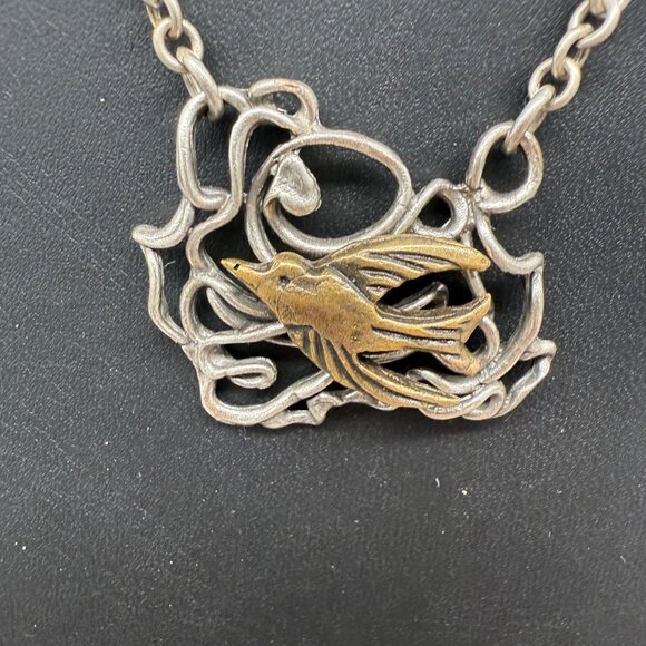 NWT Rook & Crow 19" Silver & Gold Tone Bird Pendant Necklace - Picture 2 of 6